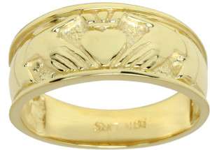   Sterling Silver or Yellow Gold Celtic Irish Claddagh Wedding Ring Band