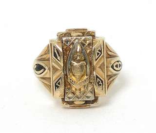 Up for auction is a very ornate 10k gold enameled class ring. The ring 