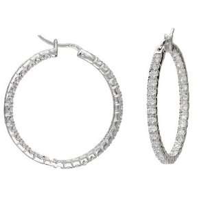  Chanel Inspired 1 1/4 Inside & Out Full CZ Hoop Earrings 