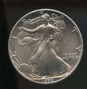 1992 American Eagle .999 Silver Dollar   1 troy oz   USA m595  