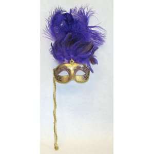  Purple Costume Masquerade Face Mask Wood Handle Office 