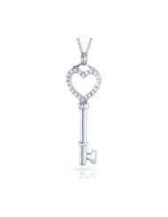 Bling Jewelry Sterling Silver CZ Open Heart Key Pendant with 18in 