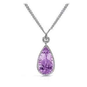   81Ct Pear Cut Purple Amethyst & Diamond 14K Gold Pendant Jewelry