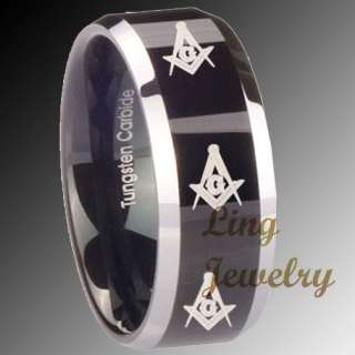 8MM Tungsten Black Two Tone Freemason Masonic Ring SZ 7  