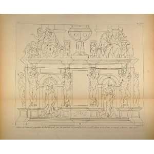  1845 Antique Engraving Michelangelo Pope Julius II Tomb 