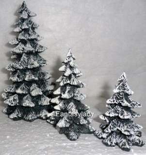 DEPT 56 VILLAGE Evergreen TREES Snow Cap   Cold Cast Porcelain Set of 