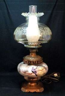 Art Nouveau Hand Painted Oil Lamp Electrified As Is  
