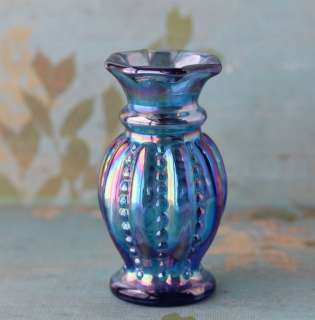 , small Fenton blue carnival glass vase. Lovely iridescence, vase 