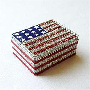 American Flag Jewelry Box Patriotic Keepsake Crystal  