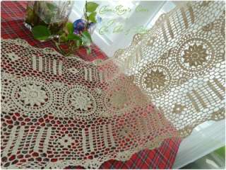 Hand Crochet Floral Table Runner 42x130cm Beige  