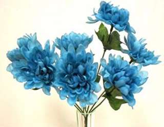   BLUE Silk Mums Wedding Bouquet Flowers Mum Bush NO DEW  
