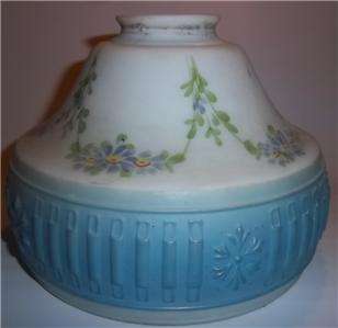   Hand Painted Frosted Glass Shade Blue WHite with Blue Flower Garlands
