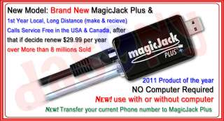   MagicJack Plus VOIP + Free 1YR Service, With or Without Computer work