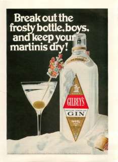 1969 Gilbeys Gin ad ~Break Out The Frosty Bottle ~ Dry Martinis 