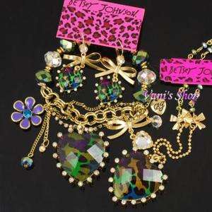 BETSEY JOHNSON Jewelry green leopard bracelet + necklace +earrings set 