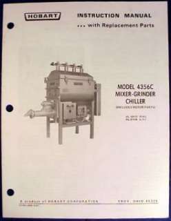 Hobart Mixer Grinder Chiller 4356C Manual & Parts Book  