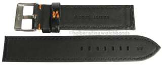 20mm Hadley Roma Carbon Fiber Black / Orange Leather Mens Watch Band 