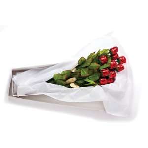  Long Stem Red Chocolate Roses Bouquet in a White Florist 