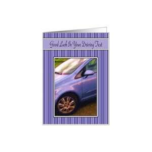  Good Luck   Driving Test, Car In Blue Striped Frame Card 