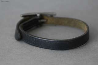 Authentic HERMES HAPI Silvertone x Black Leather Bracelet  