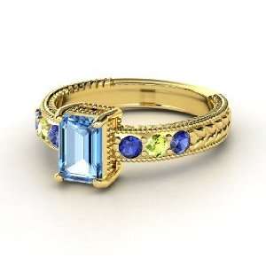   Ring, Emerald Cut Blue Topaz 14K Yellow Gold Ring with Sapphire