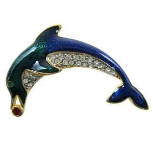   Pin   CZ Crystal Studded Jumping Dolphin Lapel Pin Toys & Games