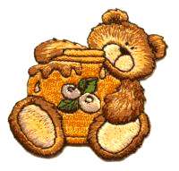 Bear W/ Honey Pot Fully Embroidered Iron On Applique  