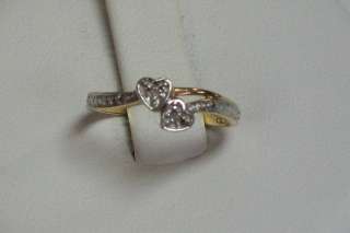 Delicate 10K Yellow Gold Double Heart Diamond Ring  
