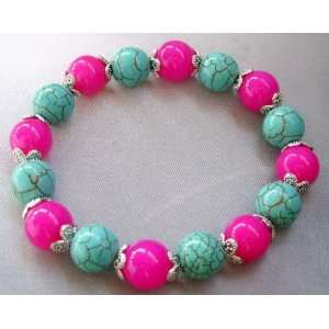  Howlite Turquoise Gem Pink Jade Beads Elastic Bracelet 