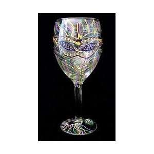   Mask Design   Hand Painted   Wine Glass   8 oz