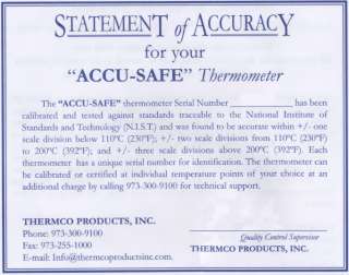 12 ACCU SAFE LAB THERMOMETER  20 to 150 C / CALIBRATED  