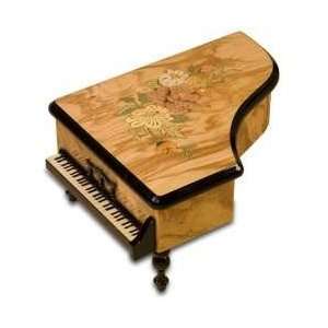  Grand Piano Floral on Olive Wood Musical Jewelry Box 39624 