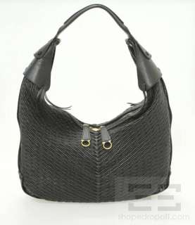   Ferragamo Black Woven Leather Double Zip Hobo Bag $1450  