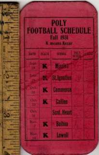   Student Body Card Polytechnic High San Francisco w Football Schedule