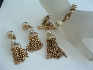   TRIFARI TASSEL Faux Pearl Rhinestone Bracelet Dangle 2 Earrings SET