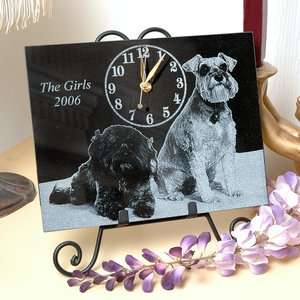 Granite Image Memorial Clock with Wall Mount and Display Stand   Free 