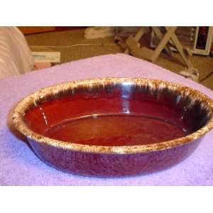  HULL POTTERY BROWN DRIP OVAL 10 SERVING DISH: Kitchen 