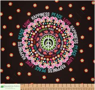 Michael Miller Peace Love & Happiness Cocoa Quilt Panel  