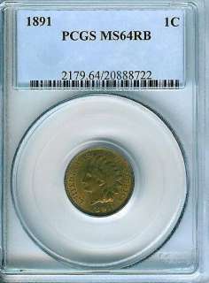 1891 Indian Cent  PCGS MS64RB  