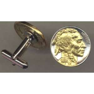   24k Gold on Sterling Silver World Coin Cufflinks   Indian head nickel