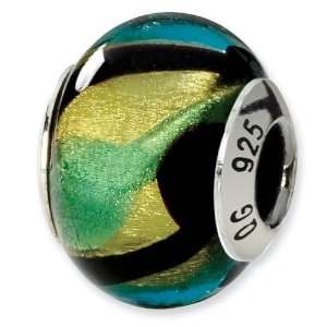   Sterling Silver Yellow/Black/Green/Blue Italian Murano Bead: Jewelry