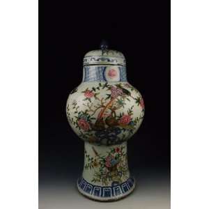  one Five colored Porcelain Lidded Vase, Chinese Antique 