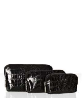 Furla black croc embossed leather 3 in 1 cosmetic bag   up 