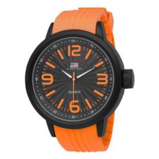 Polo Assn. Mens US9053 Black Dial Orange Rubber Strap Watch 