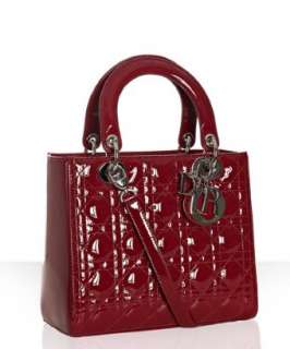 Christian Dior red quilted patent Lady Dior lambskin tote   