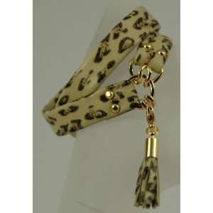   Italian Leather Band Bracelet Leopard Print w Charm 
