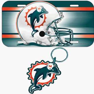  Miami Dolphins License Plate & Key Ring Auto Set: Sports 