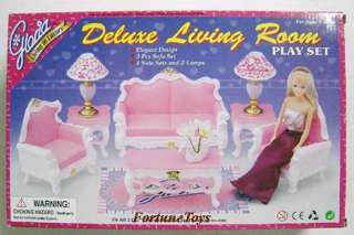 NEW GLORIA FURNITURE SIZE DELUXE LIVING ROOM PLAYSET DOLL HOUSE  