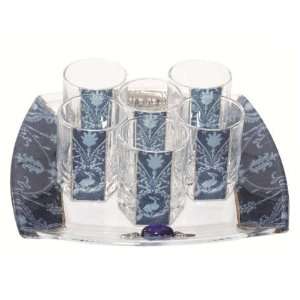  Lily Art 6 Cup Glass Liquor Set and Tray   Blue 
