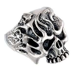 Stainless Steel Skull Flaming head Ring for men (Available in Sizes 10 